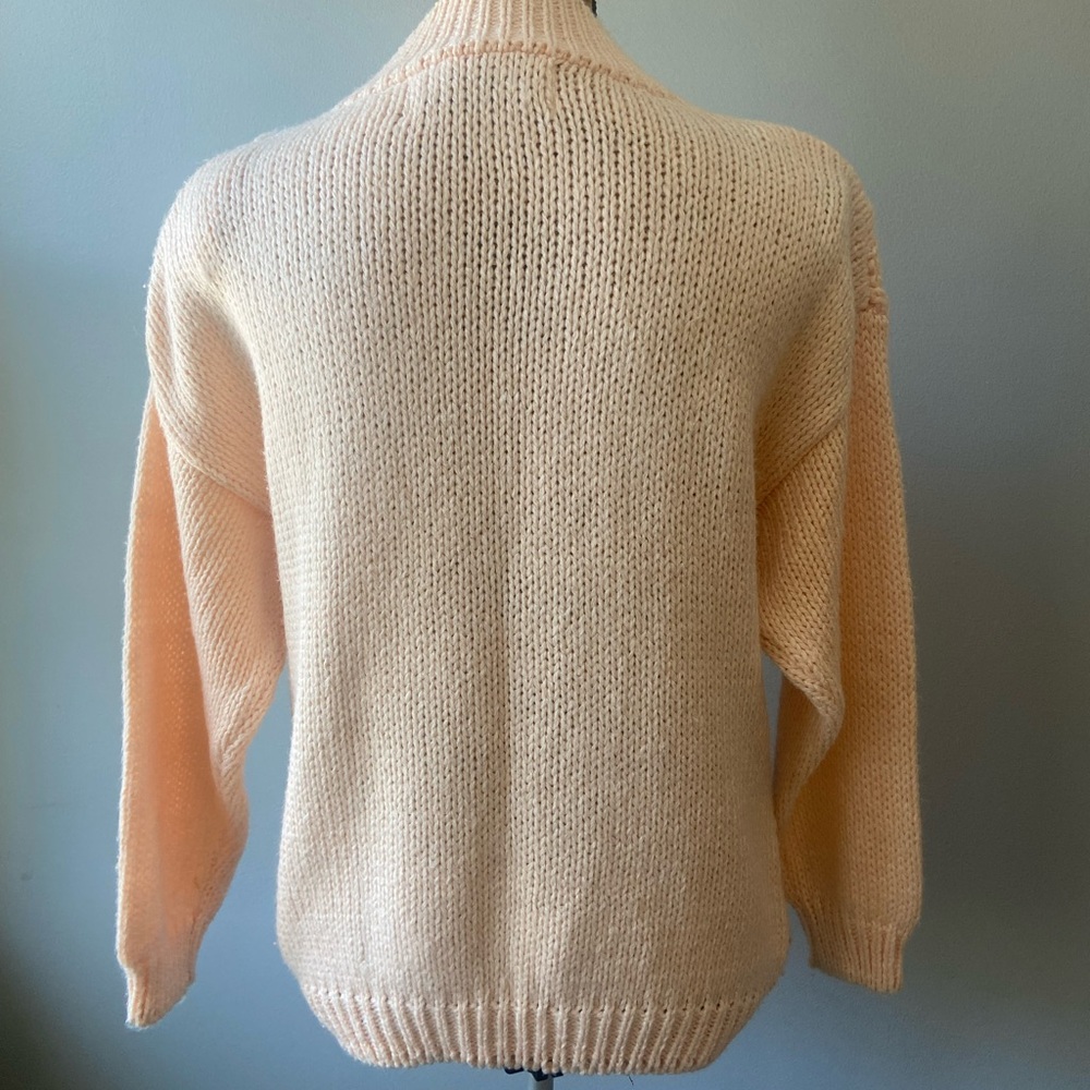 Bramble Lane Sz M Hand Knitted Cable Knit Sweater Coral w/ Green & Rust Accents - Picture 4 of 13